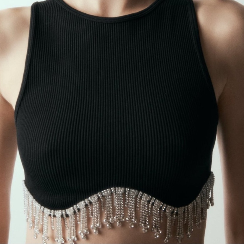 Zara Black Sleeveless Top with Silver Accents